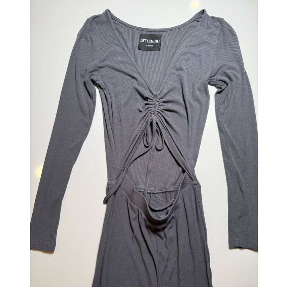 Kittenish Essential Cut Out Jumpsuit Long Sleeve Ribbed Gray Charcoal XS